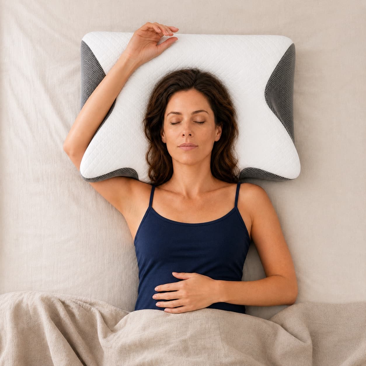 Dormeuse sur l'oreiller Nuage, sur le dos